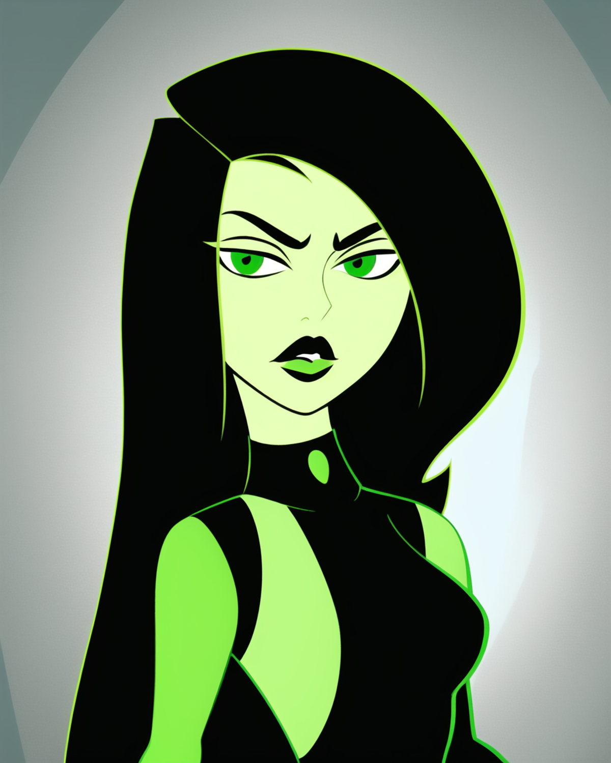kim possible style, masterpiece, best quality,1girl, solo, green eyes, long hair, gloves, black hair, makeup, bodysuit, bl...